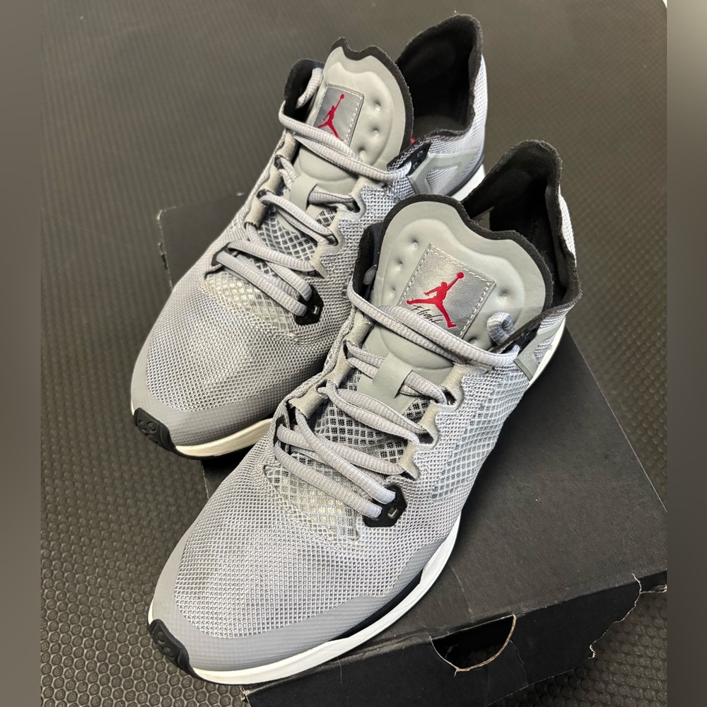 Jordan 89 Racer in Gray and Black with Red Accents